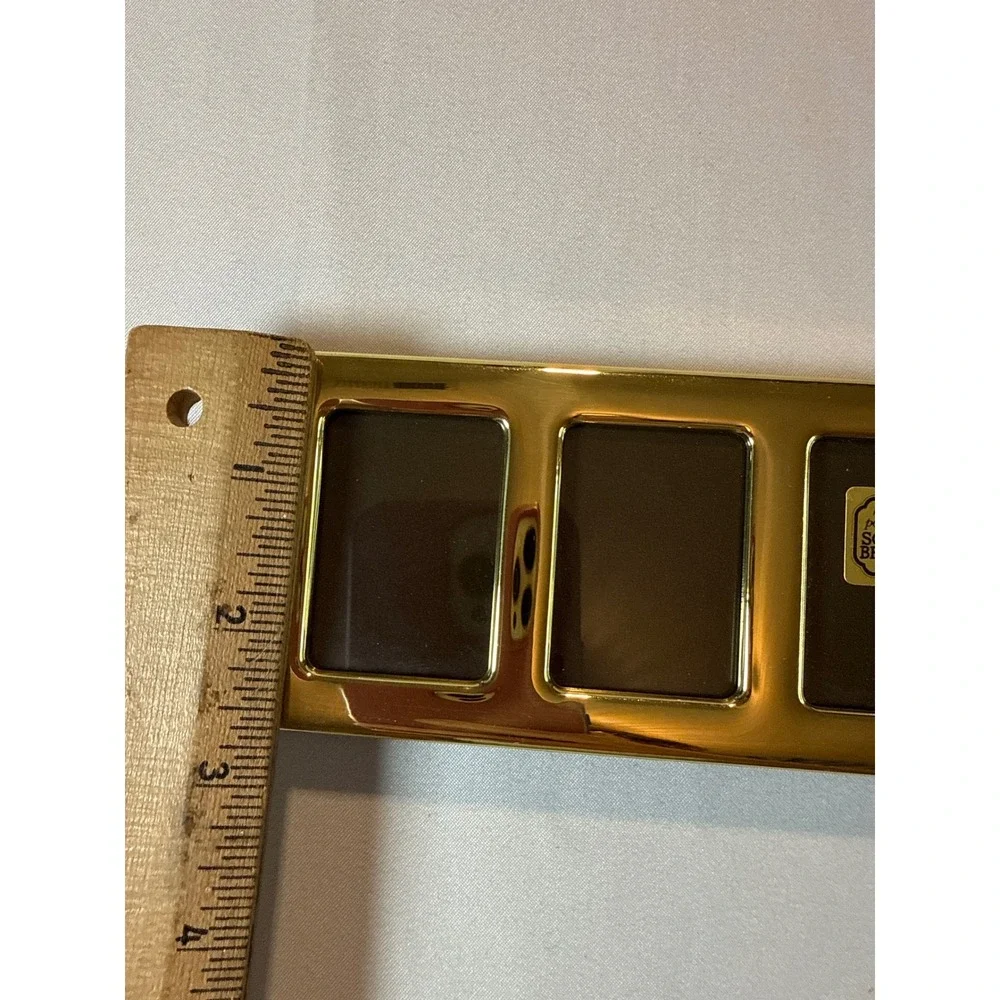 Vintage Hand Polished Solid Brass Triple Picture Frame Gold Triptych 5.25x2.5